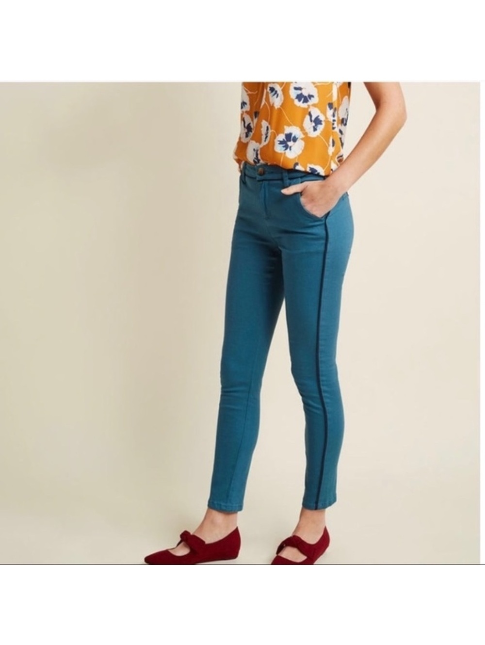 Modcloth Ready Set Swank Pants Women Medium Teal Good Skinny
